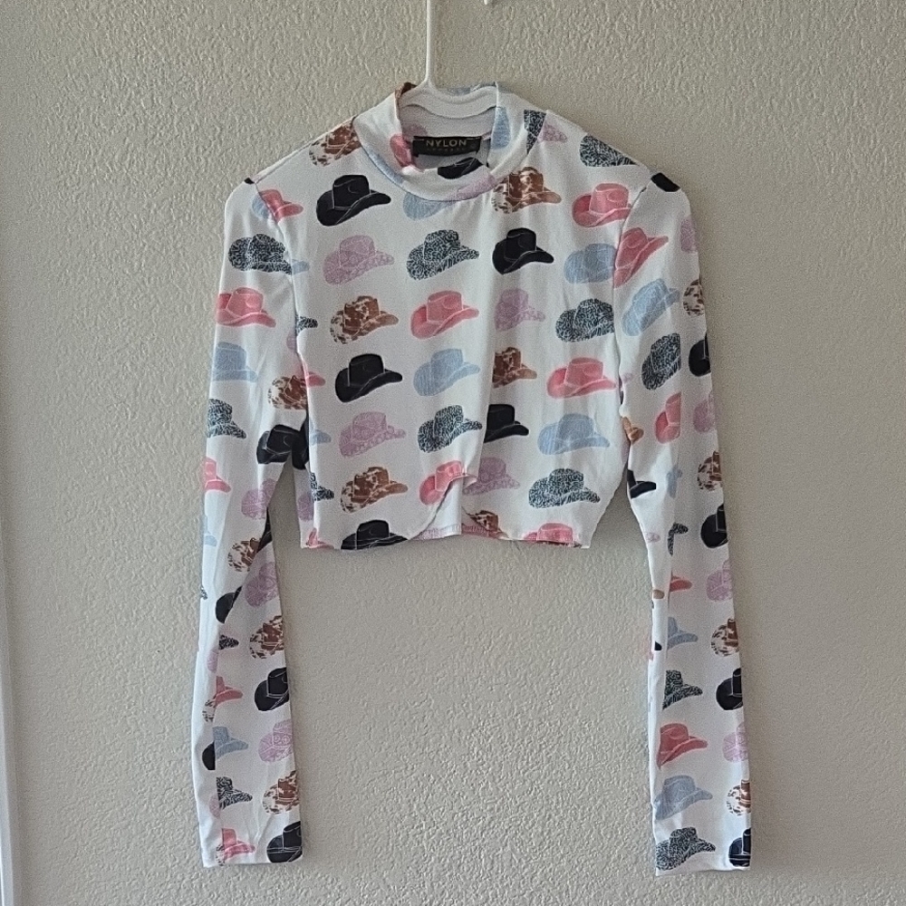 Trendy Cowboy Hat Print Crop Top